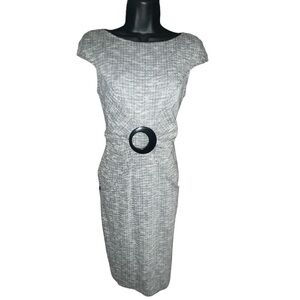 David Meister Gray Sheath Dress Button Accents